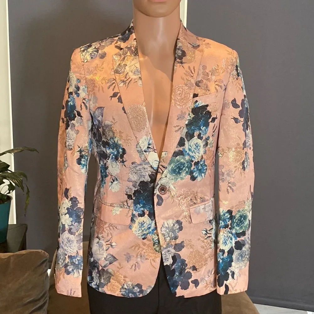 Men’s Floral Jacket Blazer Sports Coat Prom Party Formal Slim Fit Size 32 NWOT